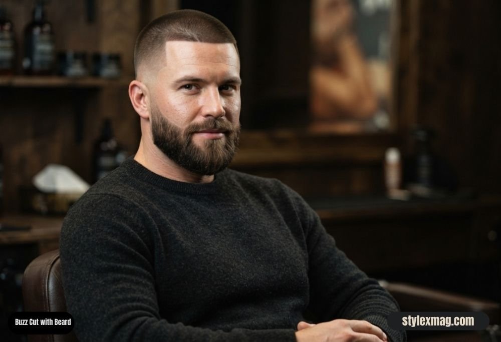 28 Best Round Face Shape Haircuts For Men to Look Sharp in 2026 8 Buzz Cut with Beard