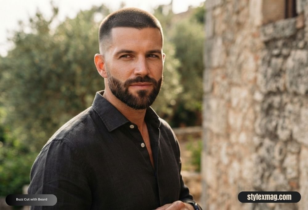 Triangle Face Shape Hairstyles For Men: 30 Best Styles for 2026 17 Buzz Cut with Beard