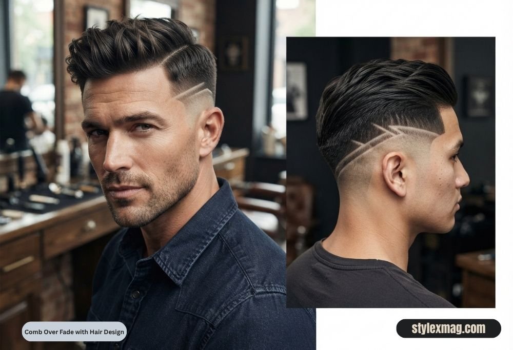 Comb Over Fade Haircut: 31 Stylish Styles for Men in 2026 21 Comb Over Fade with Hair Design