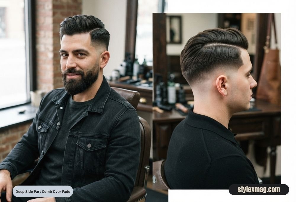 Comb Over Fade Haircut: 31 Stylish Styles for Men in 2026 18 Deep Side Part Comb Over Fade
