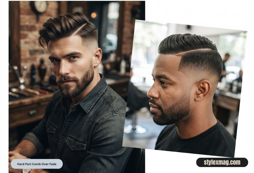 Comb Over Fade Haircut: 31 Stylish Styles for Men in 2026 16 Hard Part Comb Over Fade