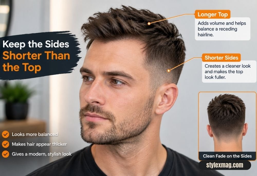 Haircuts for Receding Hairline Men 35 Styles for a Fuller Look 3 Keep the Sides Shorter Than the Top