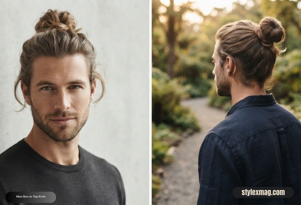 Heart Face Shape Hairstyles for Men 30 Best Styles for 2026 21 Man Bun or Top Knot
