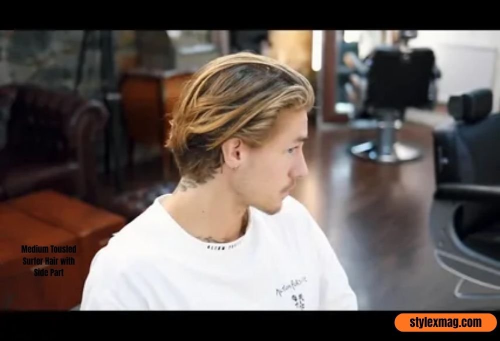 30 Best Surfer Haircut Men Styles for a Cool Beach Look in 2026 28 Medium Tousled Surfer Hair with Side Part