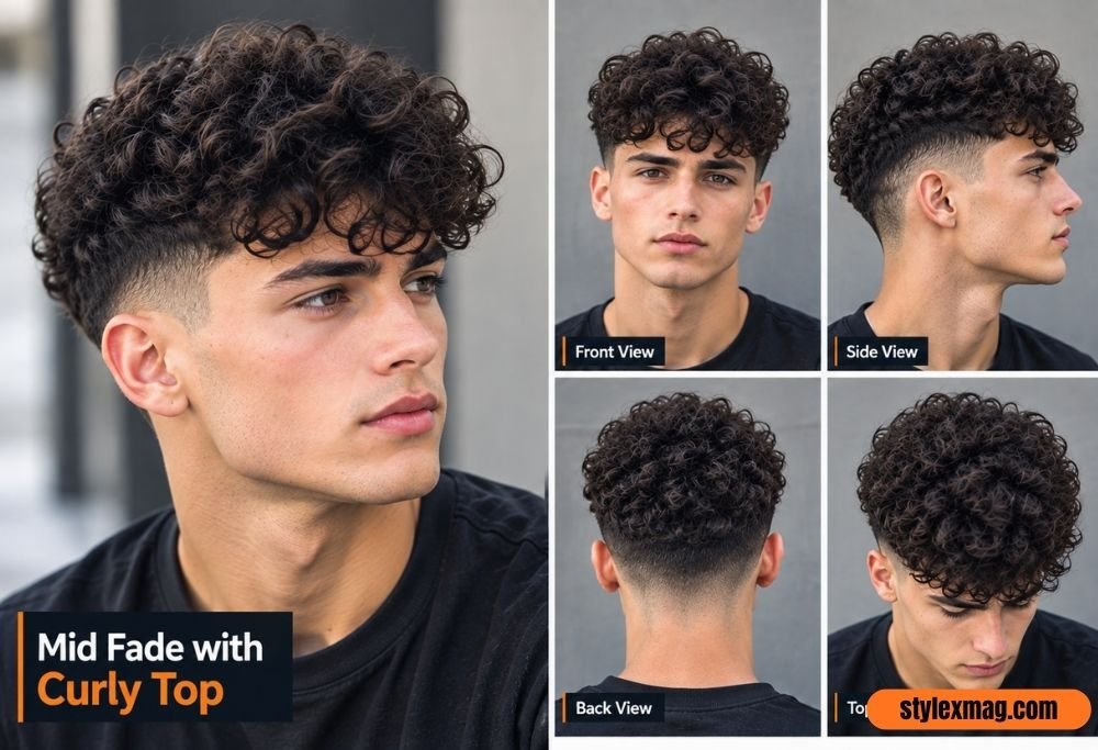 Mid Fade with Curly Top