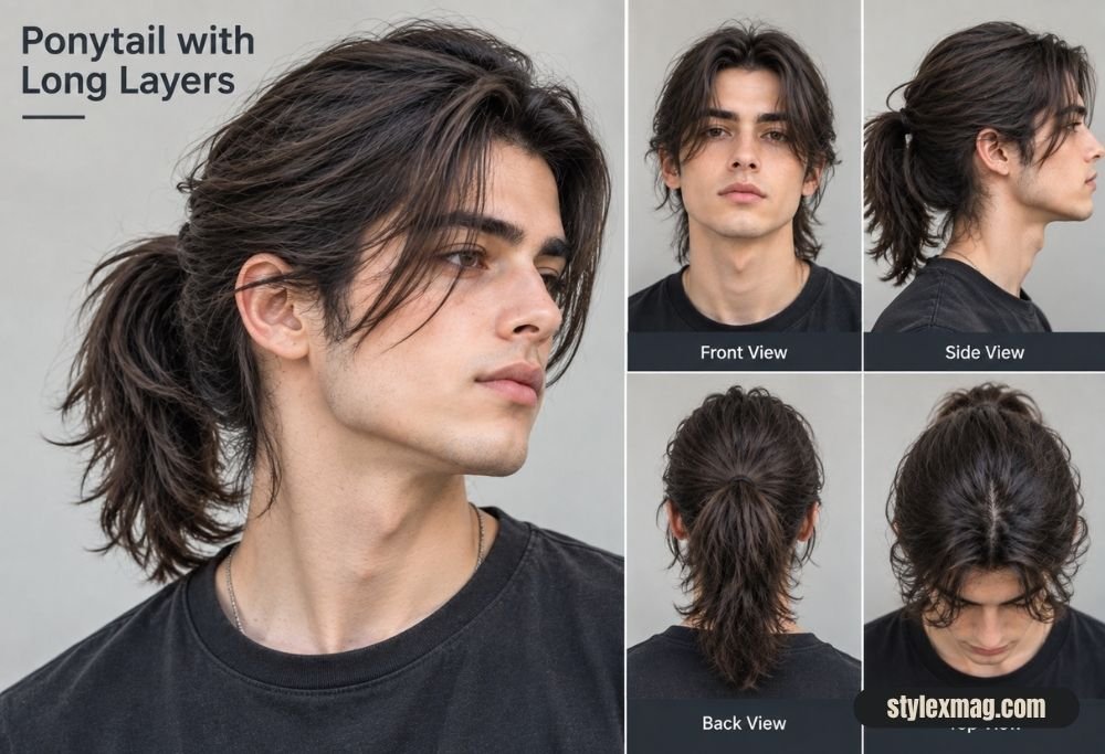 Diamond Face Shape Hairstyles for Men 22 Best Styles for 2026 31 Ponytail with Long Layers