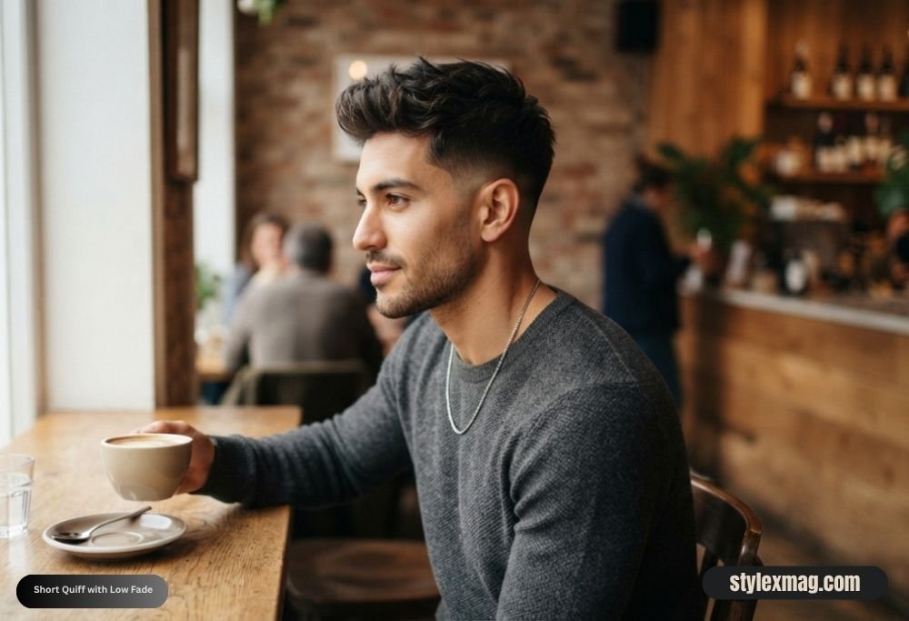 Triangle Face Shape Hairstyles For Men: 30 Best Styles for 2026 18 Short Quiff with Low Fade