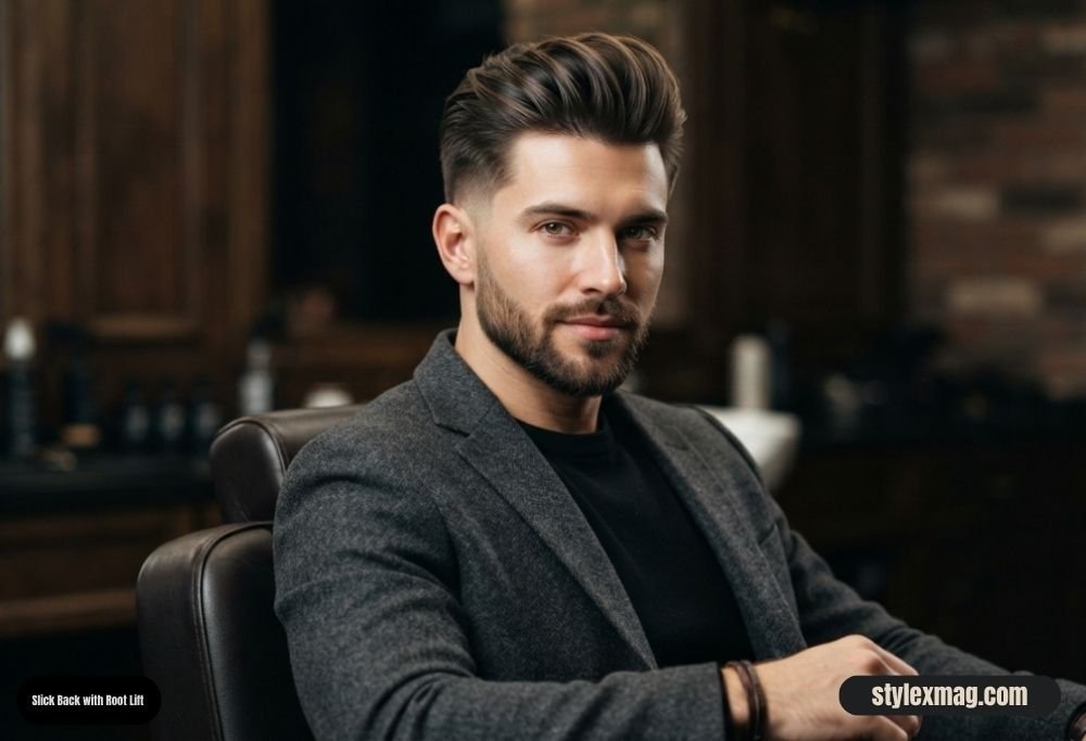 28 Best Round Face Shape Haircuts For Men to Look Sharp in 2026 14 Slick Back with Root Lift