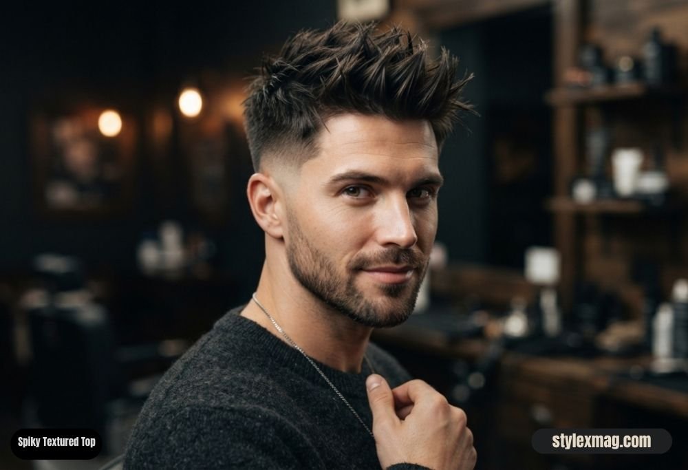 28 Best Round Face Shape Haircuts For Men to Look Sharp in 2026 6 Spiky Textured Top
