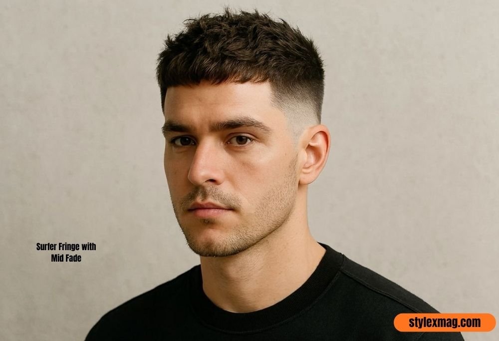 30 Best Surfer Haircut Men Styles for a Cool Beach Look in 2026 23 Surfer Fringe with Mid Fade