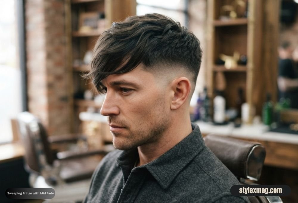 Triangle Face Shape Hairstyles For Men: 30 Best Styles for 2026 4 Sweeping Fringe with Mid Fade