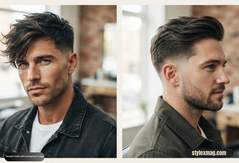 Diamond Face Shape Hairstyles for Men 22 Best Styles for 2026 5 Temple Fade with Sweeping Fringe