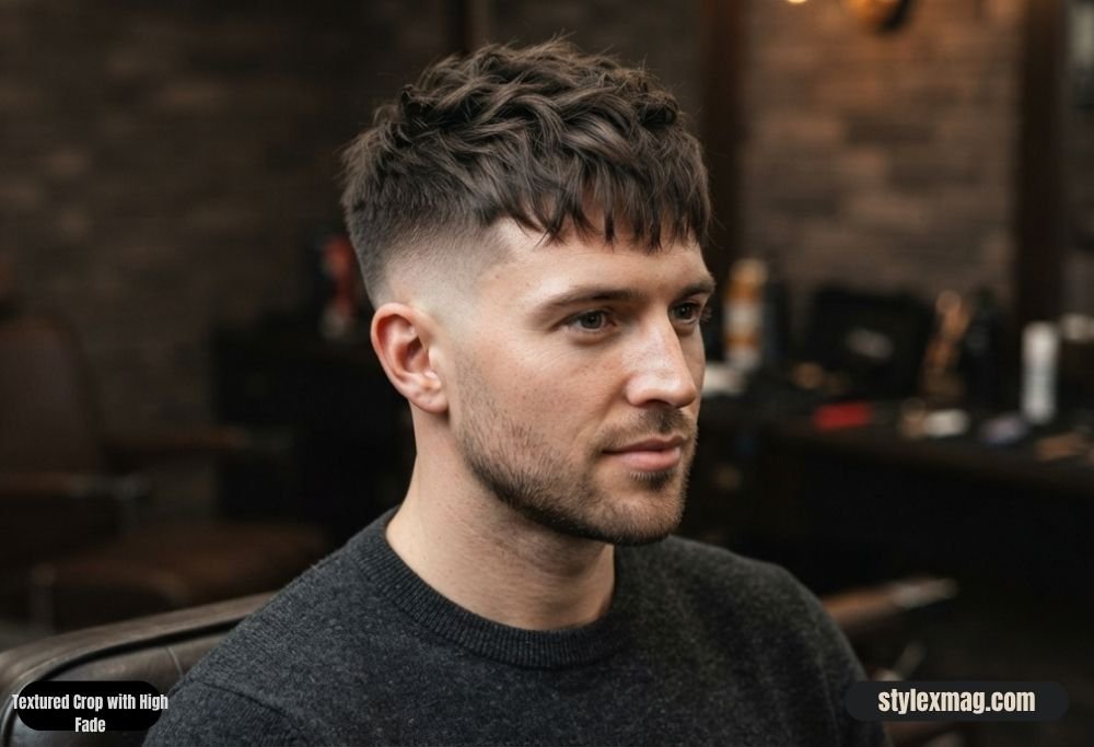 28 Best Round Face Shape Haircuts For Men to Look Sharp in 2026 4 Textured Crop with High Fade