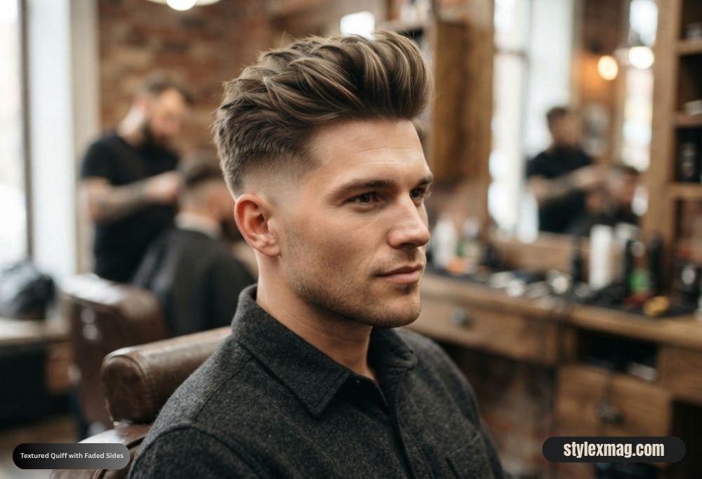 Triangle Face Shape Hairstyles For Men: 30 Best Styles for 2026 30 Textured Quiff with Faded Sides