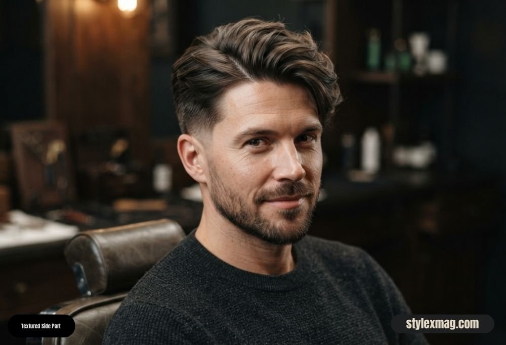 28 Best Round Face Shape Haircuts For Men to Look Sharp in 2026 19 Textured Side Part