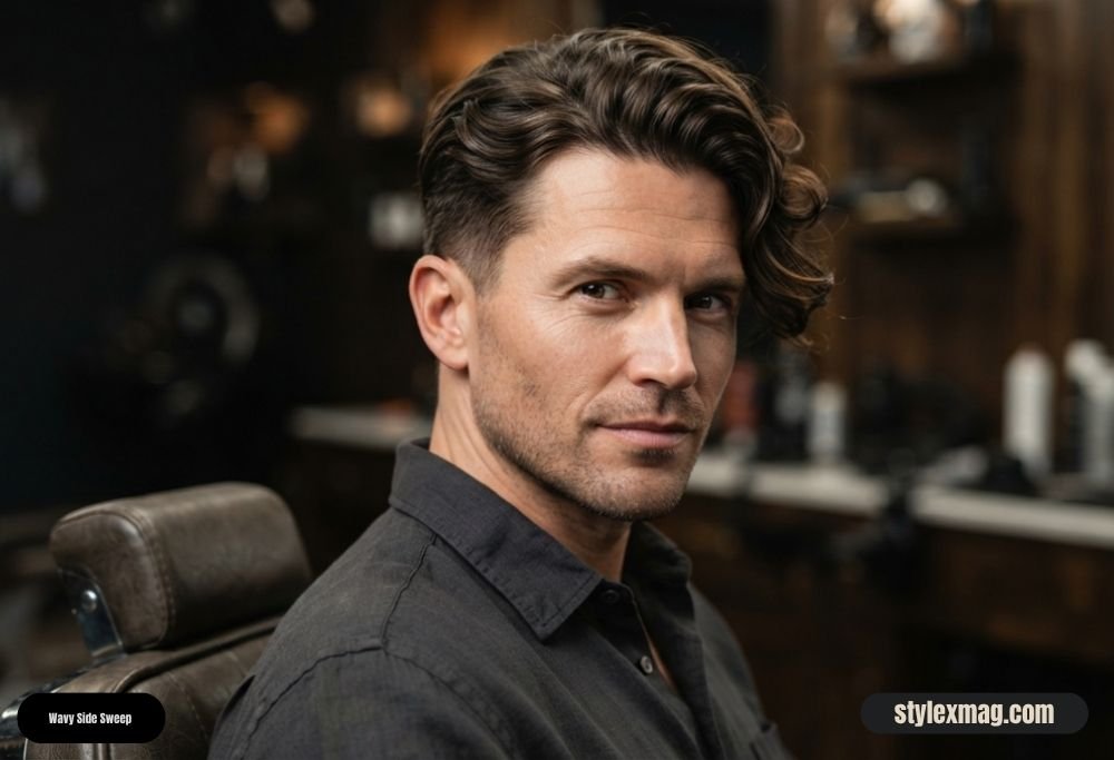 28 Best Round Face Shape Haircuts For Men to Look Sharp in 2026 17 Wavy Side Sweep