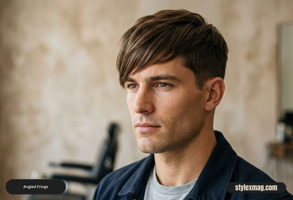 38 Best Hairstyles for Men with Straight Hair in 2026 17 Angled Fringe
