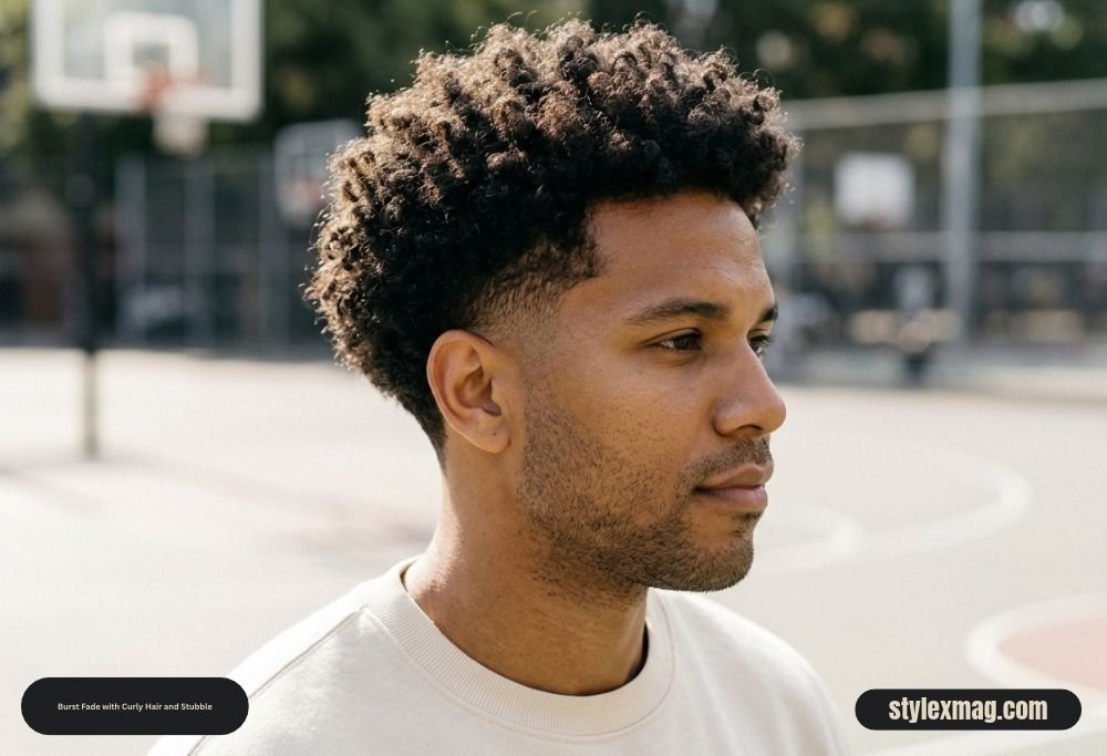 65 Best Fade Haircut with Beard Combos for Men in 2026 30 Burst Fade with Curly Hair and Stubble