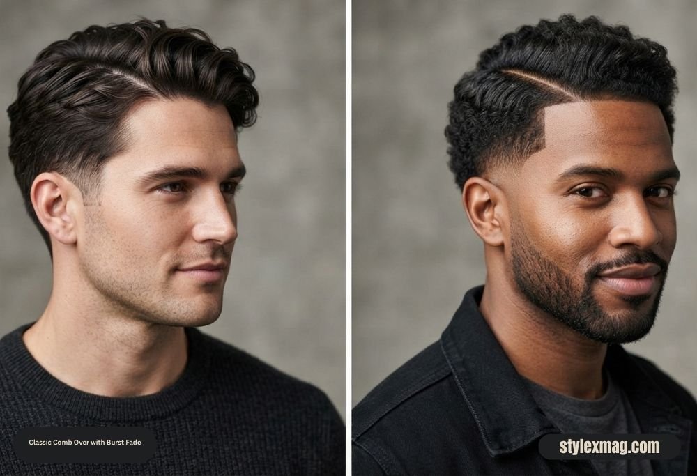 Classic Comb Over Haircut: 35 Timeless Styles for Men in 2026 20 Classic Comb Over with Burst Fade