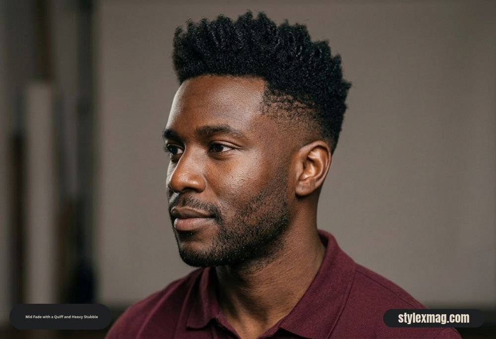 65 Best Fade Haircut with Beard Combos for Men in 2026 9 Mid Fade with a Quiff and Heavy Stubble