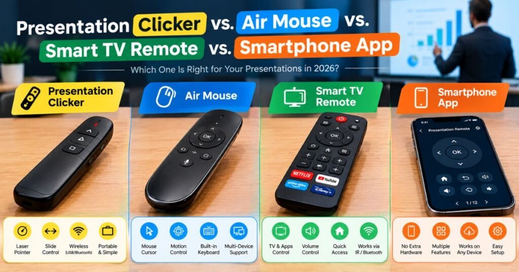 Presentation Clicker vs. Air Mouse vs. Smart TV Remote vs. Smartphone App