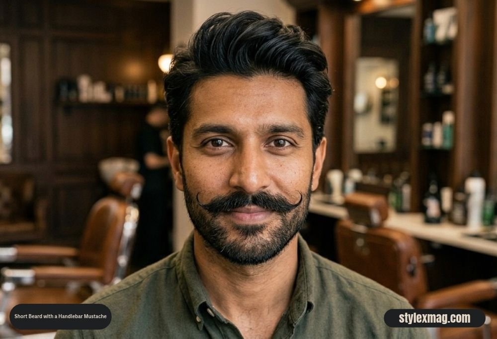 35 Short Beard Styles for Men in 2026: Find Your Best Look 22 Short Beard with a Handlebar Mustache