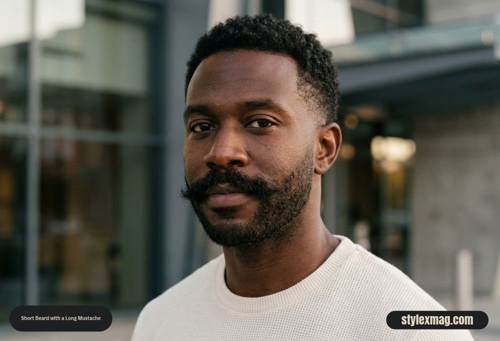 35 Short Beard Styles for Men in 2026: Find Your Best Look 23 Short Beard with a Long Mustache