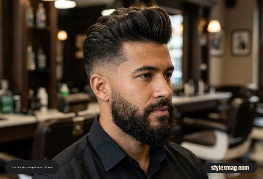 65 Best Fade Haircut with Beard Combos for Men in 2026 20 Skin Fade with a Pompadour and Full Beard