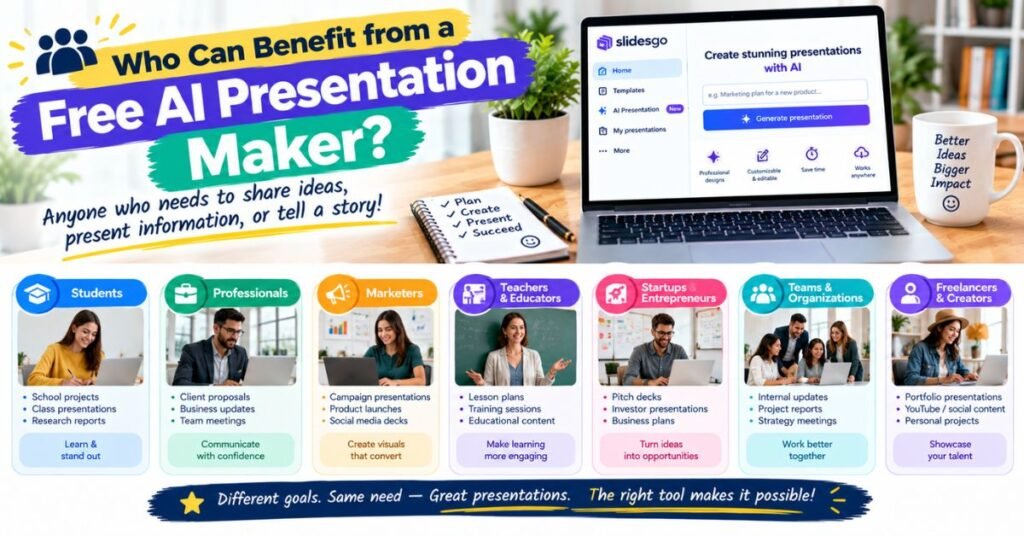 Free AI Presentation Maker: Create Slides with AI 4 Who Can Benefit from a Free AI Presentation Maker?